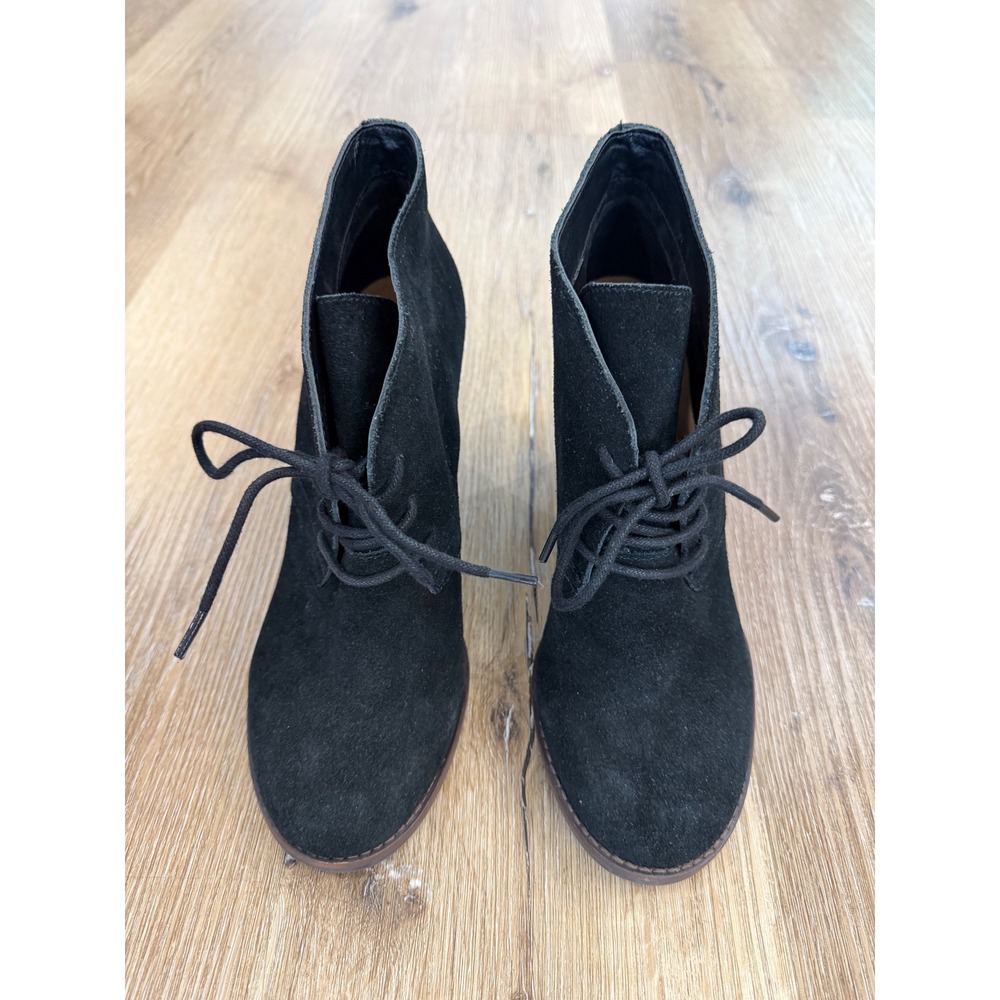 Lucky Brand Boho Yamene Wedge Booties Women 8.5 Black Suede Lace Up Ankle Boots
